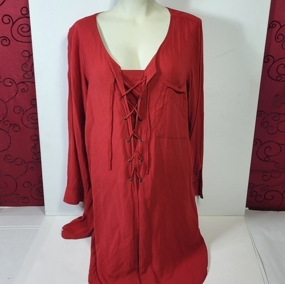 Love & Legend Red Lace Up Blouse - Picture 2 of 12